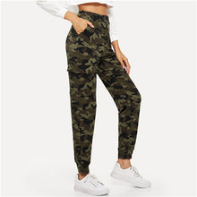 Load image into Gallery viewer, SHEIN Multicolor Modern Lady Streetwear High Waist Pocket Camo Print  Carrot Pants 2018 Autumn Casual Women Trousers