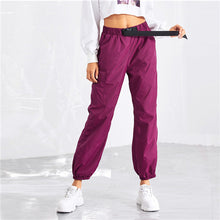 Load image into Gallery viewer, SHEIN Purple Pocket Side Drawstring Waist Pants Casual Elastic Waist Belted Trousers Women Autumn Plain Streetwear Pants