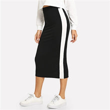 Load image into Gallery viewer, SHEIN Colorblock Contrast Sideseam Split Back Pencil 2018 Elegant Mid Waist Skirt Women Autumn Streetwear Modern Lady Skirts
