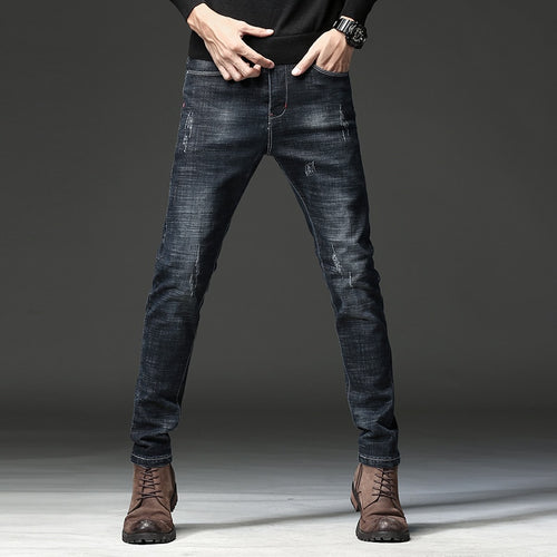 HAOKEKE Jeans Men New 2018 Autumn Black Slim Fit Elastic Male Denim Trouser Casual Pencil Pants Jeans
