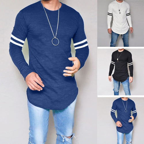 Fashion Autumn Men's Slim Long Sleeve Shirt Striped Print Shirt Blouse Top
