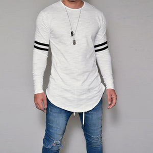 Fashion Autumn Men's Slim Long Sleeve Shirt Striped Print Shirt Blouse Top
