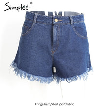 Load image into Gallery viewer, Simplee Denim shorts women zipper Classic all-match fringe blue short jeans Casual 2018 summer beach sexy mini shorts pockets