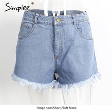 Load image into Gallery viewer, Simplee Denim shorts women zipper Classic all-match fringe blue short jeans Casual 2018 summer beach sexy mini shorts pockets