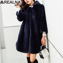 Load image into Gallery viewer, Pink Black Winter Faux Fur Teddy Coat Women Harajuku Streetwear Mid Long Outerwear Hooded  Warm Woman Coats Woman Manteau Femme