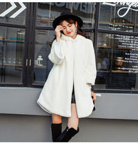Load image into Gallery viewer, Pink Black Winter Faux Fur Teddy Coat Women Harajuku Streetwear Mid Long Outerwear Hooded  Warm Woman Coats Woman Manteau Femme