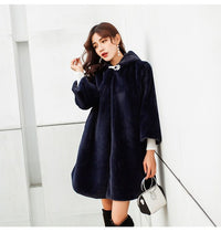 Load image into Gallery viewer, Pink Black Winter Faux Fur Teddy Coat Women Harajuku Streetwear Mid Long Outerwear Hooded  Warm Woman Coats Woman Manteau Femme
