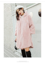 Load image into Gallery viewer, Pink Black Winter Faux Fur Teddy Coat Women Harajuku Streetwear Mid Long Outerwear Hooded  Warm Woman Coats Woman Manteau Femme