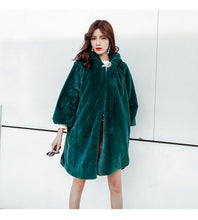 Load image into Gallery viewer, Pink Black Winter Faux Fur Teddy Coat Women Harajuku Streetwear Mid Long Outerwear Hooded  Warm Woman Coats Woman Manteau Femme