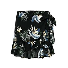 Load image into Gallery viewer, Lily Rosie Girl 2018 High waist skirt Summer women skirt striped skirt girl Casual floral print ruffle skirt black