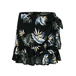 Lily Rosie Girl 2018 High waist skirt Summer women skirt striped skirt girl Casual floral print ruffle skirt black