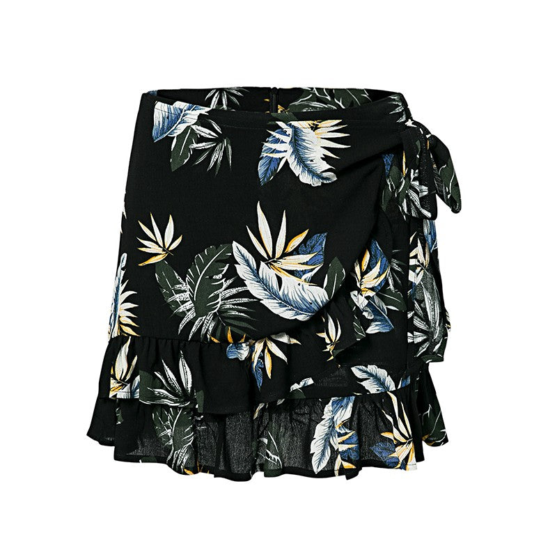 Lily Rosie Girl 2018 High waist skirt Summer women skirt striped skirt girl Casual floral print ruffle skirt black