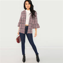 Load image into Gallery viewer, Sheinside Multicolor Flounce Sleeve Plaid Tweed Coat Three Quarter Length Sleeve Elegant Outerwear 2018 Women Jackets And Coats