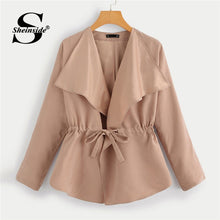 Load image into Gallery viewer, Sheinside Khaki Office Ladies Waist Drawstring Solid Coat Women Waterfall Long Sleeve Outerwear 2018 Autumn Elegant Womens Coats