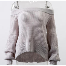 Load image into Gallery viewer, Conmoto Slash Neck Women Short Casual Sweater Computer Knitted Lantern Full Sleeve Sweater Autumn Winter Solid Mujer Jumper