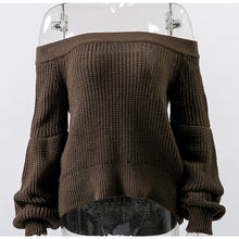 Load image into Gallery viewer, Conmoto Slash Neck Women Short Casual Sweater Computer Knitted Lantern Full Sleeve Sweater Autumn Winter Solid Mujer Jumper