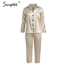 Load image into Gallery viewer, Simplee Women pajama set Stain soft night sleepwear Faux silk pajamas Autumn winter 2018 pyjama femme Plus size home wear suit