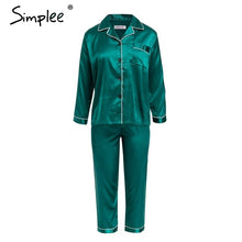 Load image into Gallery viewer, Simplee Women pajama set Stain soft night sleepwear Faux silk pajamas Autumn winter 2018 pyjama femme Plus size home wear suit