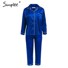 Load image into Gallery viewer, Simplee Women pajama set Stain soft night sleepwear Faux silk pajamas Autumn winter 2018 pyjama femme Plus size home wear suit