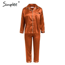 Load image into Gallery viewer, Simplee Women pajama set Stain soft night sleepwear Faux silk pajamas Autumn winter 2018 pyjama femme Plus size home wear suit