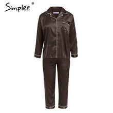 Load image into Gallery viewer, Simplee Women pajama set Stain soft night sleepwear Faux silk pajamas Autumn winter 2018 pyjama femme Plus size home wear suit