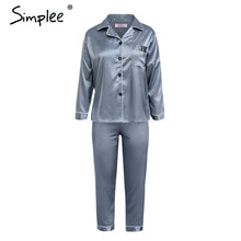 Load image into Gallery viewer, Simplee Women pajama set Stain soft night sleepwear Faux silk pajamas Autumn winter 2018 pyjama femme Plus size home wear suit
