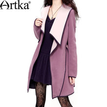Load image into Gallery viewer, ARTKA Women&#39;s Turn-Down Collar Slim Waist Stereoscopic  Bias-Cut Thermal Double Faced Woolen Outerwear Coat FA10735D