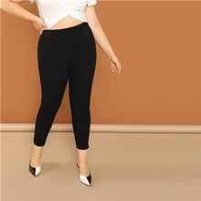 Load image into Gallery viewer, SHEIN Black Plus Size Elastic Waist Women Casual Skinny Trousers Slim Fit Jersey Pencil Pants