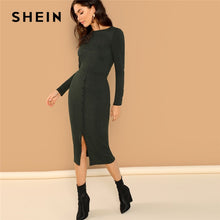 Load image into Gallery viewer, SHEIN Green Office Lady Solid Round Neck