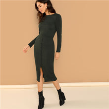 Load image into Gallery viewer, SHEIN Green Office Lady Solid Round Neck