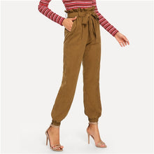 Load image into Gallery viewer, SHEIN Brown Casual Solid Belted Pocket High Waist Pants Autumn Office Lady Elegant Women Trousers