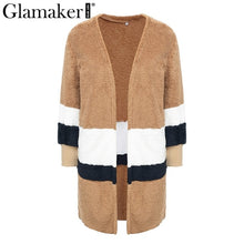 Load image into Gallery viewer, Glamaker Fluffy patchwork warm faux fur jacket Winter long sleeve plush teddy coat with fur Soft v neck casual autumn teddy coat