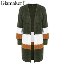 Load image into Gallery viewer, Glamaker Fluffy patchwork warm faux fur jacket Winter long sleeve plush teddy coat with fur Soft v neck casual autumn teddy coat
