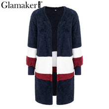 Load image into Gallery viewer, Glamaker Fluffy patchwork warm faux fur jacket Winter long sleeve plush teddy coat with fur Soft v neck casual autumn teddy coat