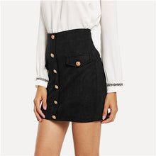 Load image into Gallery viewer, SHEIN Black Elegant Office Lady Solid Button And Pocket Front Bodycon Skirt Autumn Casual Workwear Women Short Skirts