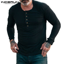 Load image into Gallery viewer, INCERUN Male Henley Shirts Muscle Mens T Shirts Long Sleeve Plain Basic Crew Neck Male T shirts Camisa Hombre Autumn Tee Tops