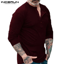 Load image into Gallery viewer, INCERUN Male Henley Shirts Muscle Mens T Shirts Long Sleeve Plain Basic Crew Neck Male T shirts Camisa Hombre Autumn Tee Tops