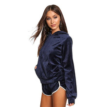 Load image into Gallery viewer, Bothwinner Sexy Women Winter Velvet Suit 2 Piece Tracksuit Set  Harajuku Blue Hoodies Sweatshirts Women Top And Shorts