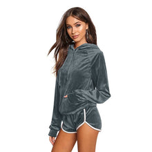 Load image into Gallery viewer, Bothwinner Sexy Women Winter Velvet Suit 2 Piece Tracksuit Set  Harajuku Blue Hoodies Sweatshirts Women Top And Shorts