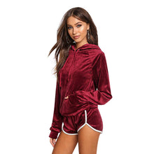 Load image into Gallery viewer, Bothwinner Sexy Women Winter Velvet Suit 2 Piece Tracksuit Set  Harajuku Blue Hoodies Sweatshirts Women Top And Shorts