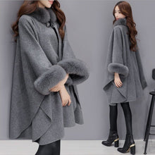 Load image into Gallery viewer, Elegant Faux Fox Fur Collar Poncho Coat Capes Women Winter Warm Wool Cloak Cape Elegant Ladies Batwing Sleeve Shawl Overcoats