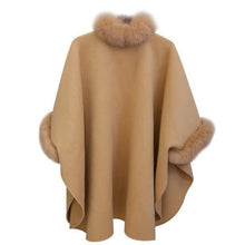 Load image into Gallery viewer, Elegant Faux Fox Fur Collar Poncho Coat Capes Women Winter Warm Wool Cloak Cape Elegant Ladies Batwing Sleeve Shawl Overcoats
