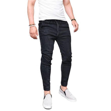 Load image into Gallery viewer, New Simple Solid Color Stretch Slim Male Jeans Trousers Elastic Waist Drawstring Fashion Feet Pants Men
