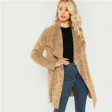 Load image into Gallery viewer, SHEIN Brown Casual Office Lady Solid Waterfall Collar Thermal Teddy Coat Autumn Fashion Workwear Women Coats Outerwear