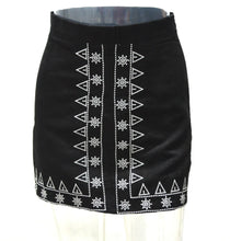 Load image into Gallery viewer, Symmetrical embroidered suede bag hip skirt early autumn street skirt,Embroidery A-line Skirt (Black and Brown)