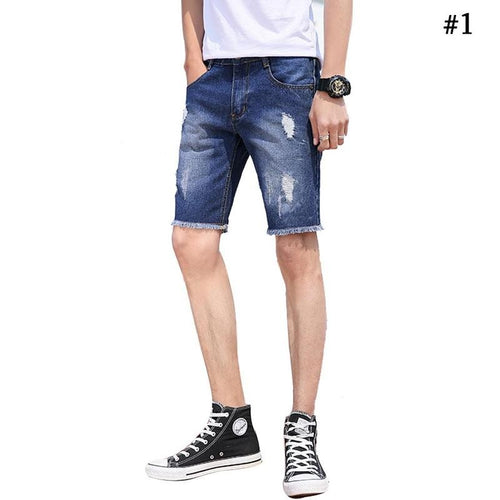 Summer Fashion Thin Denim Shorts Male Causal Hole Jeans Short Pants