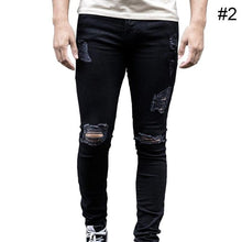 Load image into Gallery viewer, Men Stretchy Ripped Skinny Biker Jeans Destroyed Taped Slim Fit Denim Pants