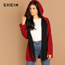 Load image into Gallery viewer, SHEIN Burgundy Casual Color Block Hooded Teddy Thermal Coat Winter Autumn Leisure Women Coats And Outerwear