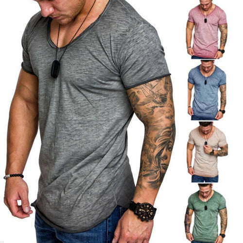 Mens Slim Fit O-Neck Short Sleeve Muscle Tee Shirts Casual T-shirt Tops Blouse Gym Sports Running Sweatshirt