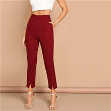 Load image into Gallery viewer, SHEIN Mordon Lady Burgundy Split Hem Zipper Mid Waist Solid Crop Pants Office Lady Spring Autumn Workwear Solid Trousers